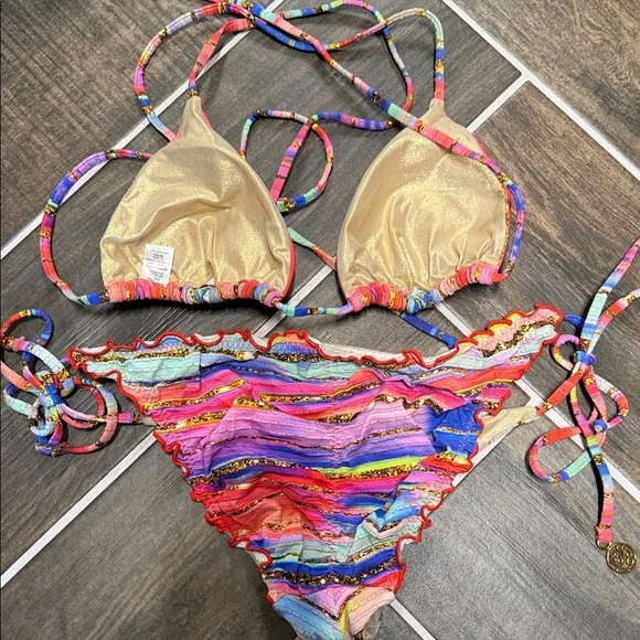 Luli Fama Multicolor and Gold Bikini - Picture 2 of 4